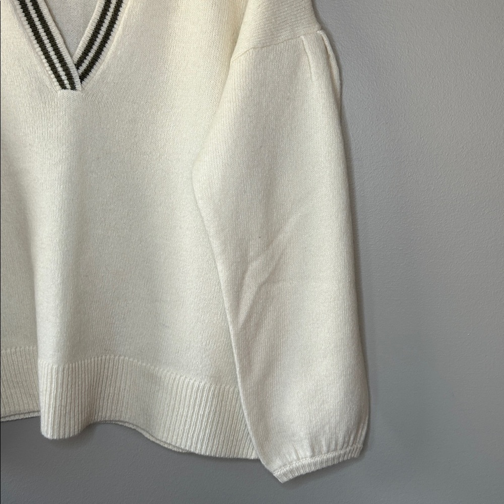 Madewell Wiltshire V Neck Pullover Balloon Sleeve Sweater Cream‎ Green Size S - Picture 4 of 8